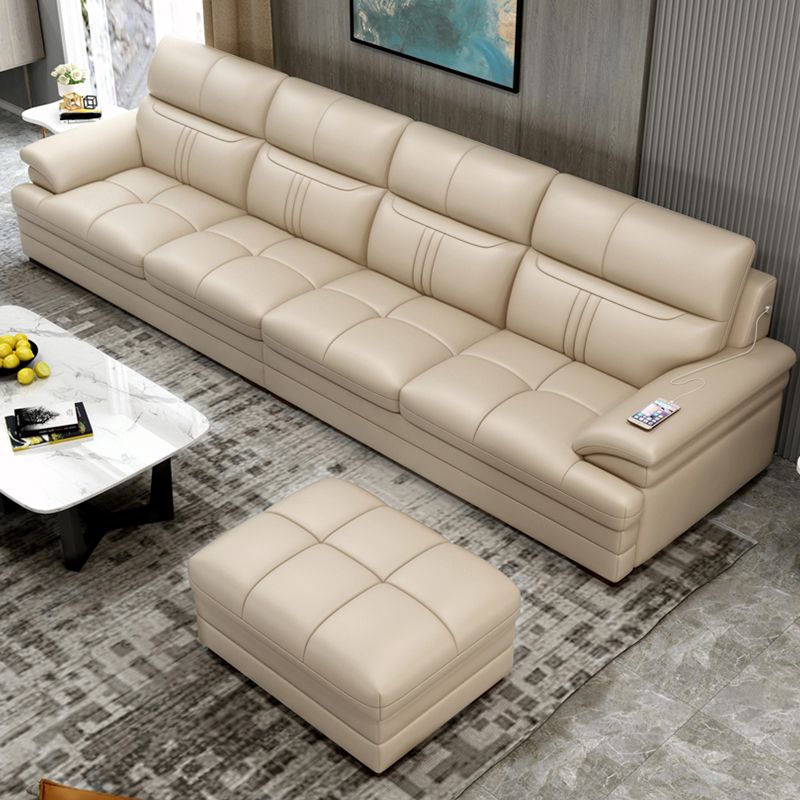 Pillow Top Arm Sectional Sofa 37.4"High Leather Cushion Back Sofa,Beige