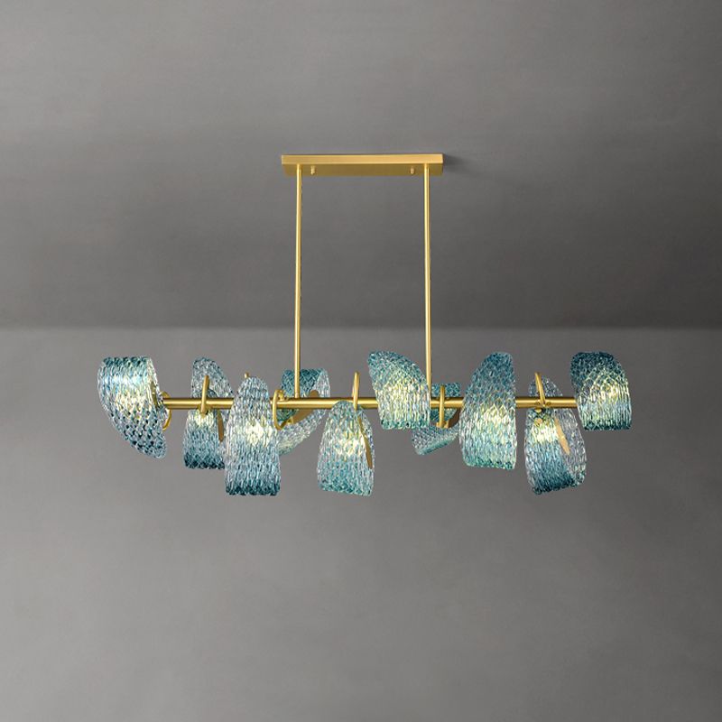 Modern Metal Ceiling Light Flower Shape Island Light with Glass Shade for Living Room