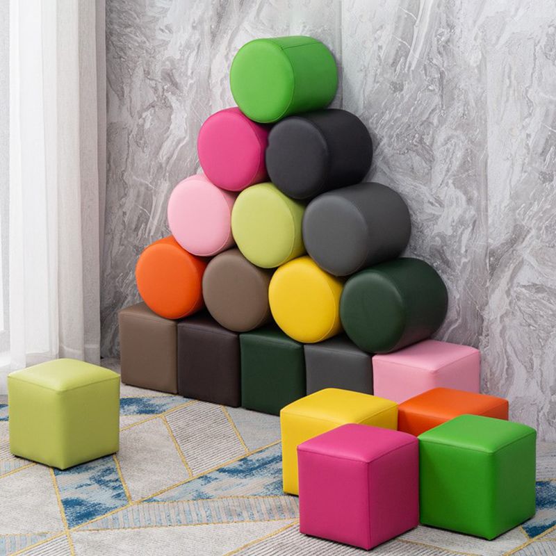 Contemporary Pouf Ottoman Faux Leather Upholstered Solid Color Ottoman