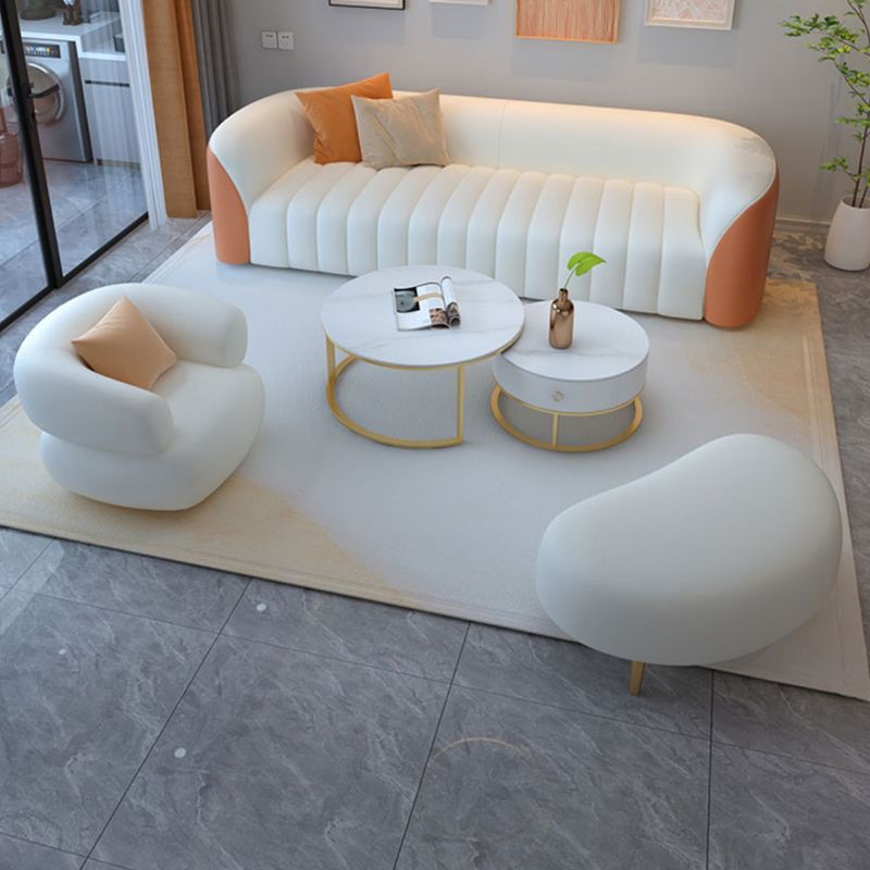 White Wooden Sectional Stain-Resistant Sectional Sofa for Living Room