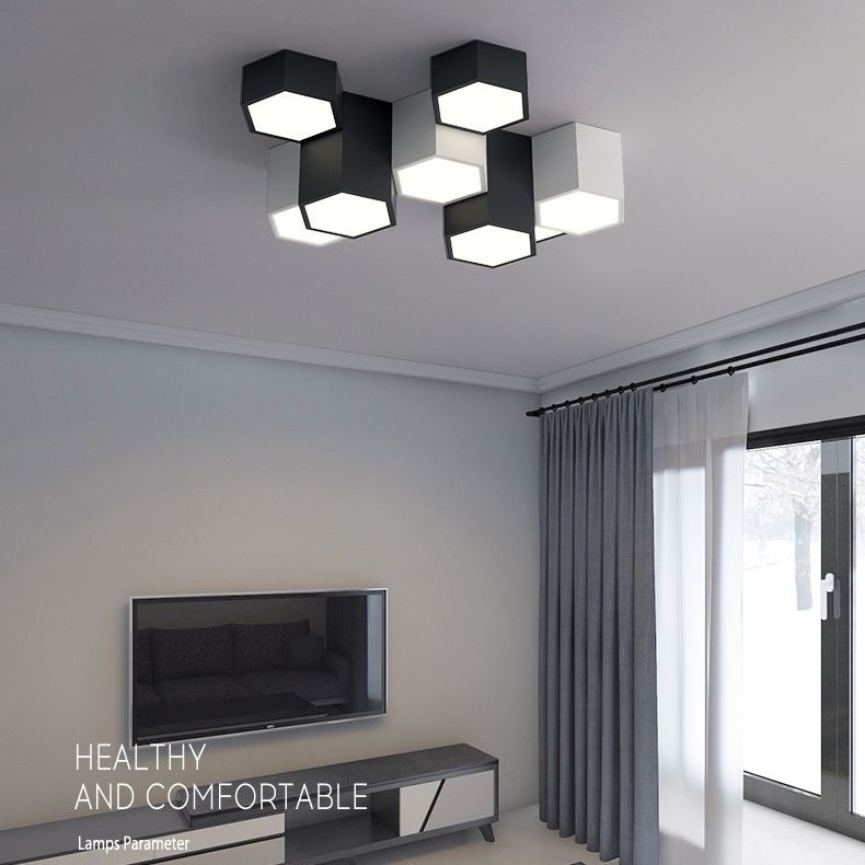 Plafonnier LED géométrique minimaliste moderne en fer forgé avec abat-jour en acrylique