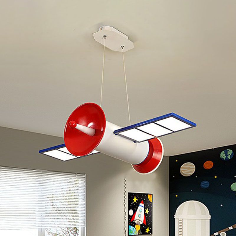 Space Satellite LED Ceiling Lighting Childrens Acrylic Bedroom Chandelier Light Fixture in Red