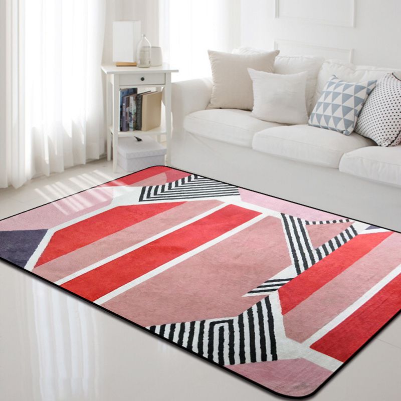 Non-Slip Polypropylene Foot Mat with Red Color Block Pattern Modernist Indoor Area Rug for Gallery