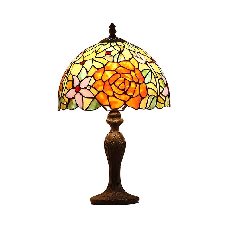 Dunkelbraune Dome Night Lampe Tiffany-Art-einzeln handgefertigte Kunstglas Tisch Licht mit Blütemuster