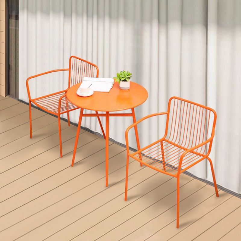 Industrial Patio Dining Side Chair Metal Slat Back Arm Chair