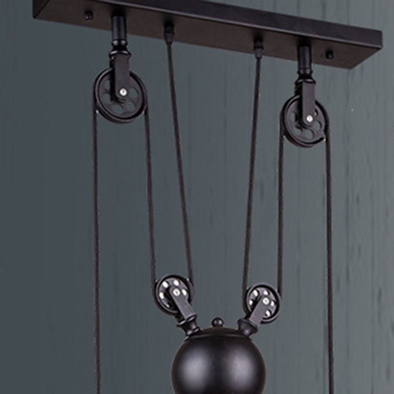 Wrought Iron Black Island Pendant Light in Industrial Simplicity Pulley Pendant Light for Dining Room