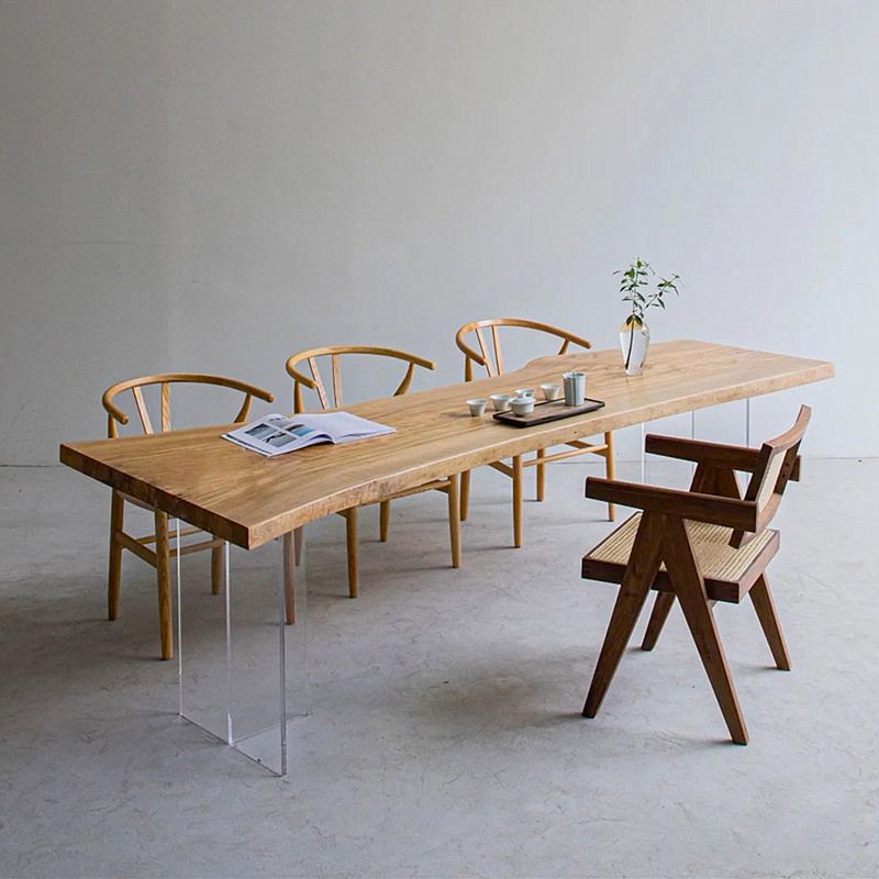 Solid Wood Writing Desk Natural Office Desk with Acrylic Legs , 29.53" Tall