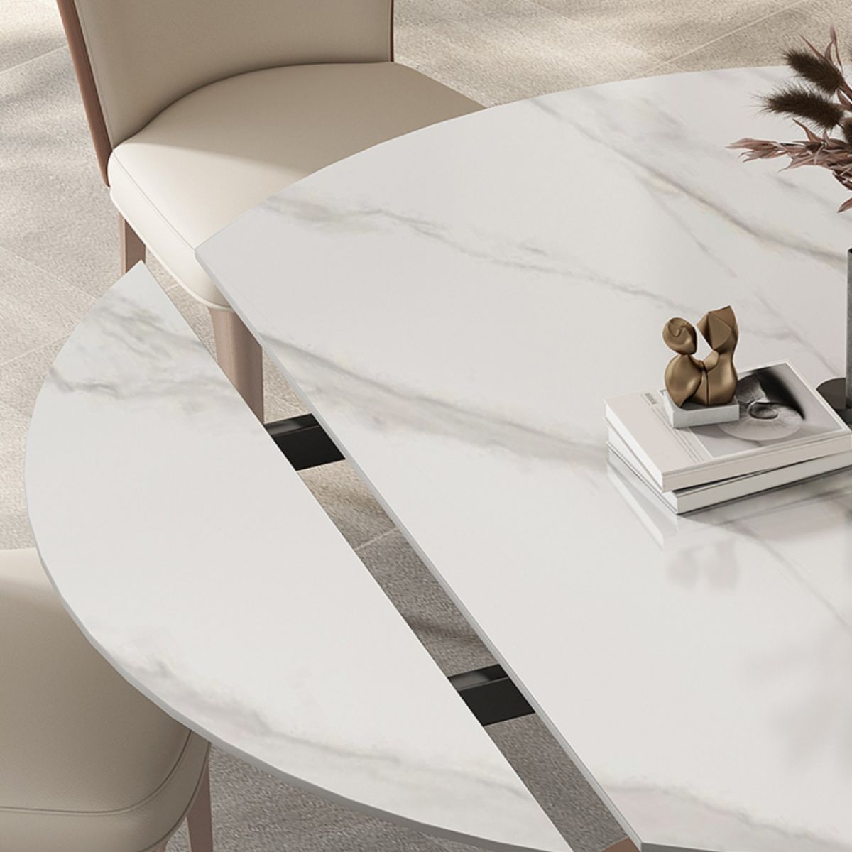 Modern Scalable Dinette Set 1/2/3/7/9 Pieces Round White Sintered Stone Dining Table Set