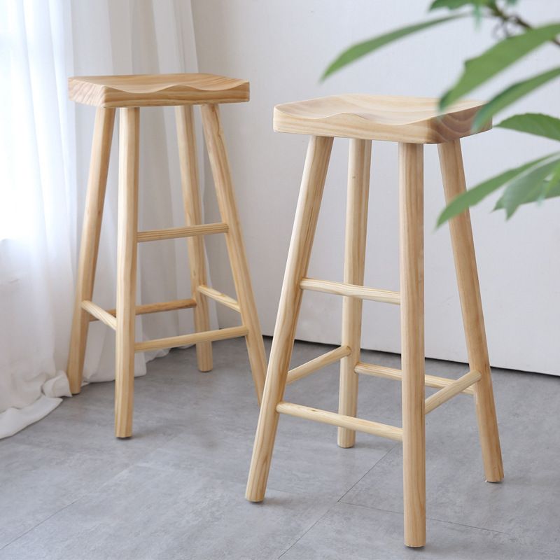 Contemporary Bar and Counter Stool Natural Finish Stool with 4 Wood Legs