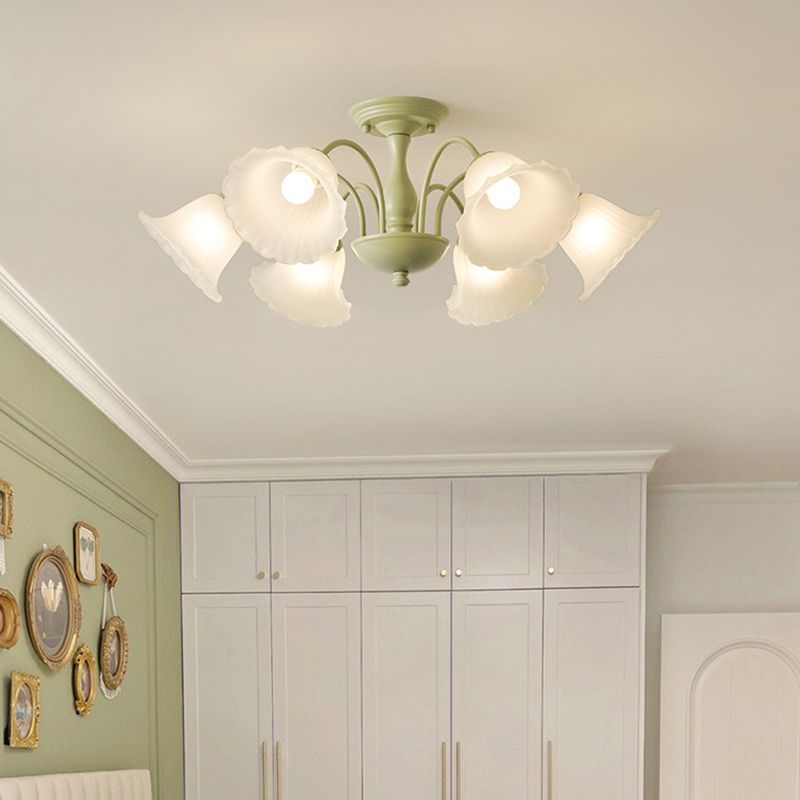 Modern Green Ceiling Lamp Glass Flush Mount Light Fixture for Bedroom