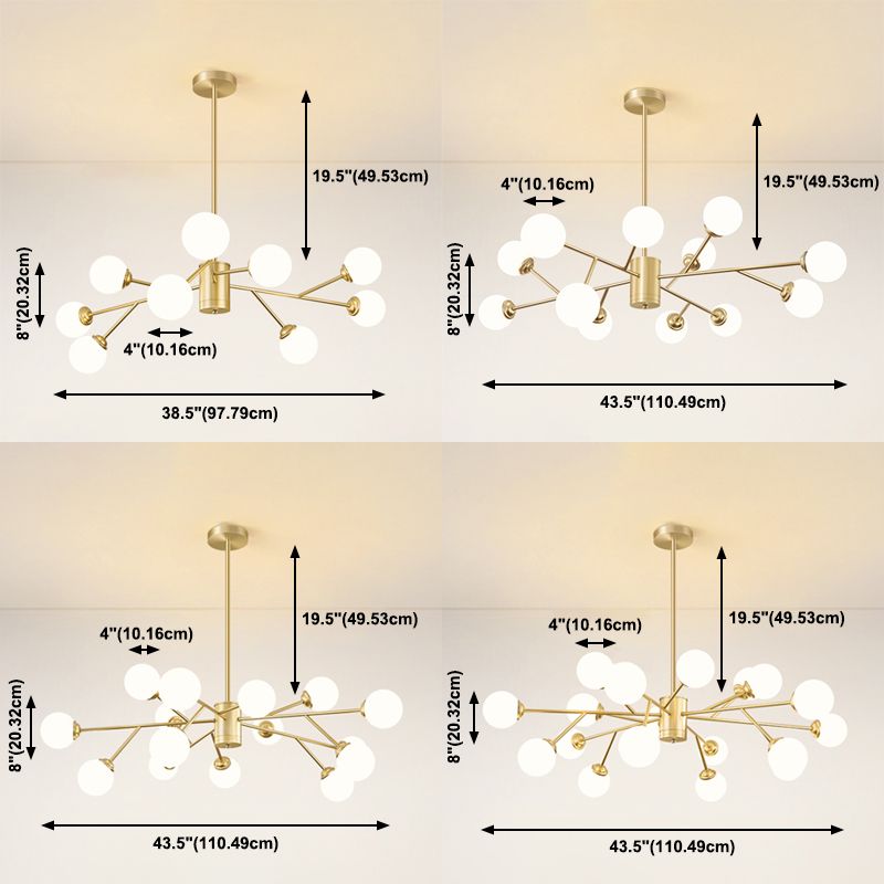 Gold Simplicity Chandelier Light Globe Glass Shade Pendant Lamp for Living Room