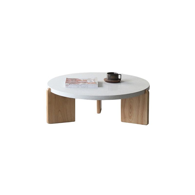 Round Terrazzo 1 Single Coffee Table Modern Style Wooden 3 Legs Cocktail Table