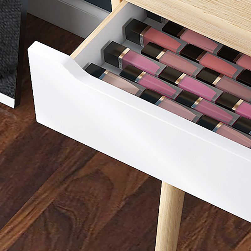 Scandinavian Vanity Table with Drawers and Shelves and Mirror