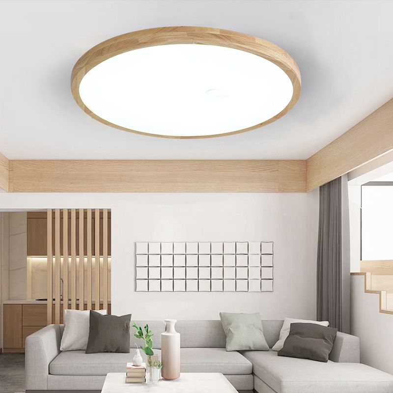 Lámpara de techo empotrada de 1 luz de estilo moderno con luz LED de montaje empotrado circular de madera