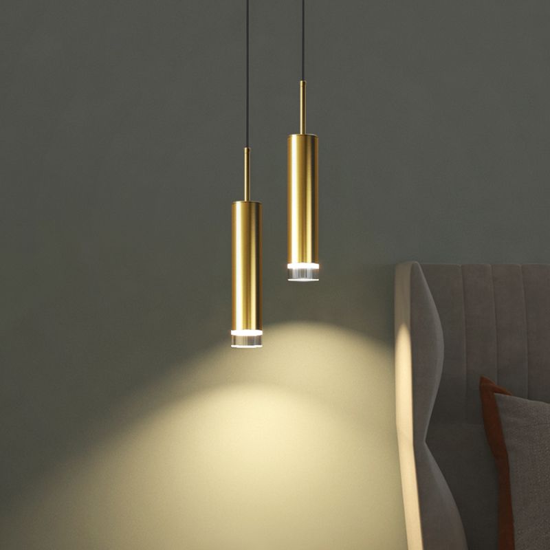 Contemporary Style Cylinder Shape Pendant Light Metal Single Light Hanging Lamp