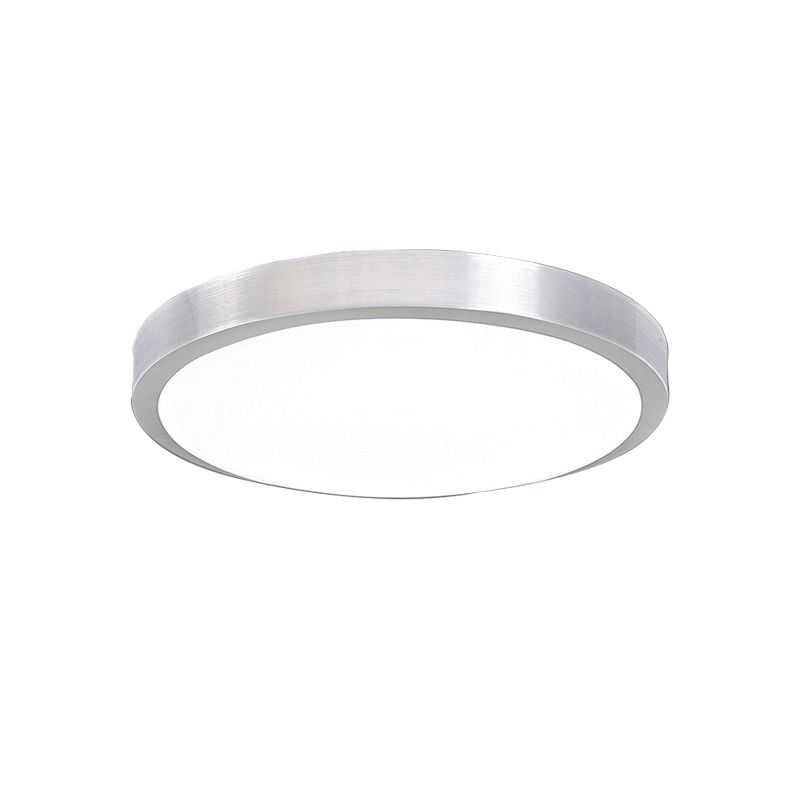 Silver Circular Metal Flush Mount Fixture Simple Style LED Bedroom Ceiling Flush Mount with Acrylic Diffuser, 7.5"/9"/10" Dia