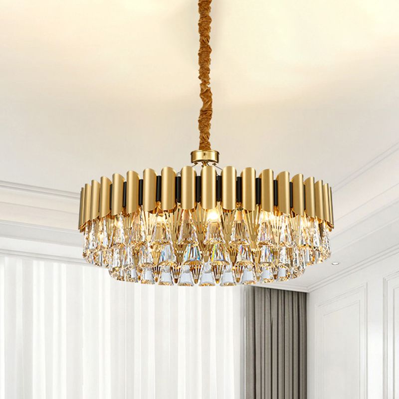 Polished Gold 8 Lights Drop Lamp Postmodern Tiered Crystal Triangle Chandelier Pendant