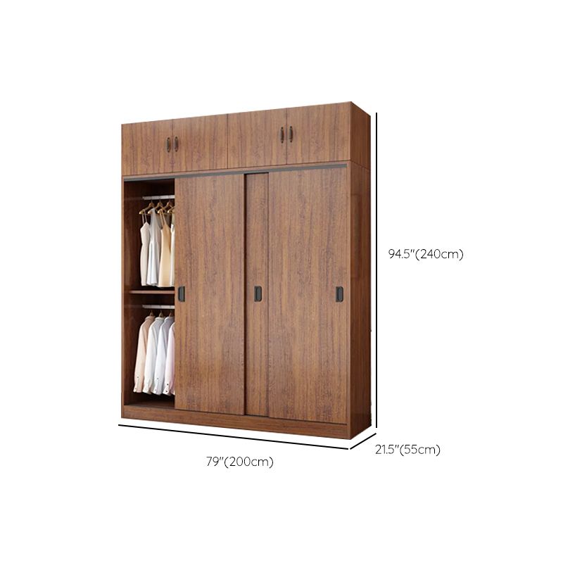 Artificial Wood Wardrobe Brown Wardrobe with Sliding Doors for Bedroom