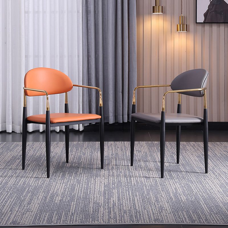 Glam Arm Chair Leather Metal Base Dining Chair for Dining Room