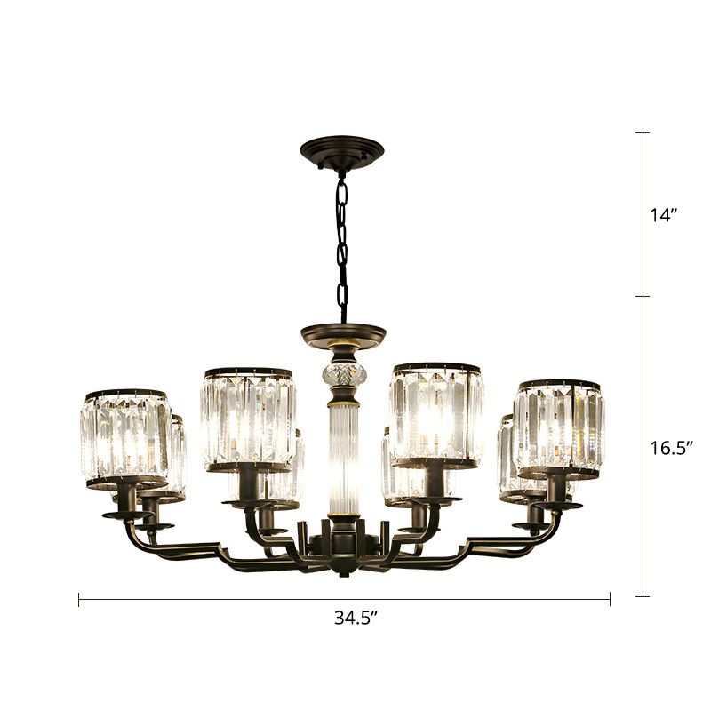 Black Finish Pendant Lamp Minimalist Crystal Cylinder Hanging Chandelier for Bedroom