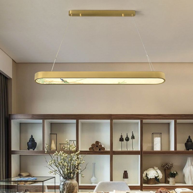 Modern Style Oval Shape Island Light White Glass 1 Light Island Lighting in Gold