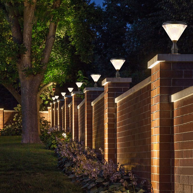 Contemporary Pillar Light with Cone Shaped Shade for Courtyard