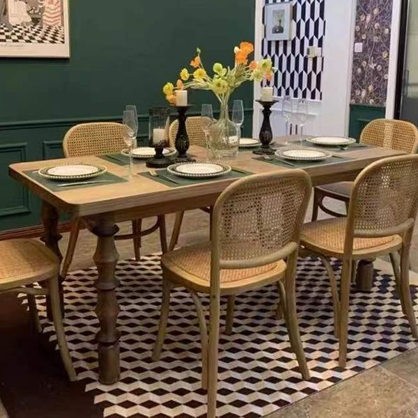 Rectangle Solid Wood Two-Color Dining Table Simplicity 4 Legs Table for Dining Room