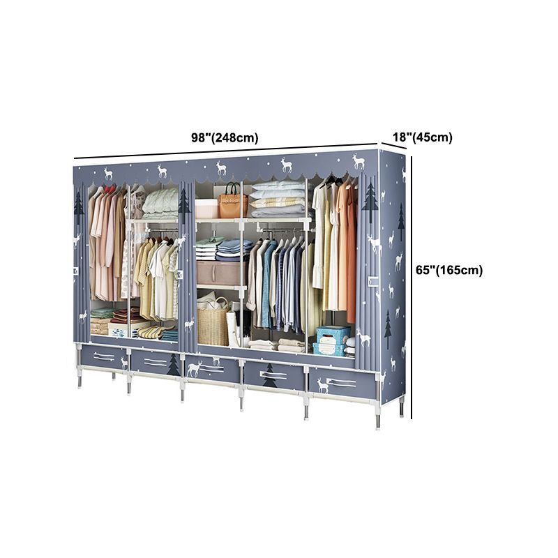 Steel Frame Wardrobe Cabinet Modern Style Wardrobe Armoire with Drawer