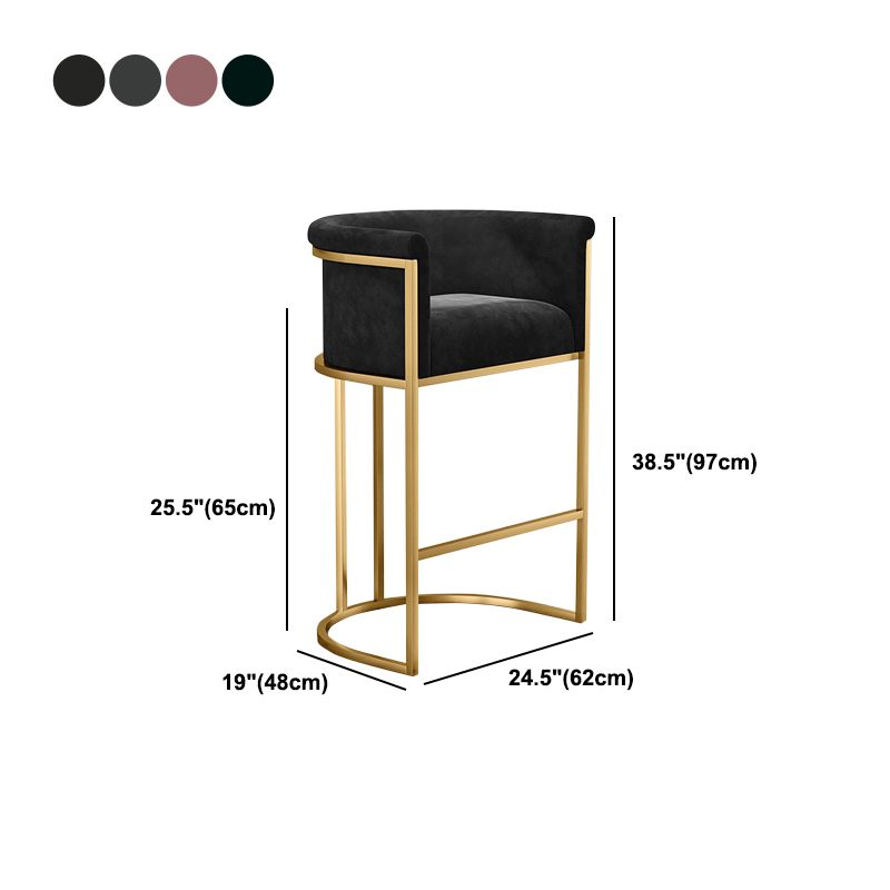 Glam Backrest Armrest Counter Stool Iron Cafe Bar Stool with Velvet Cushion and Pedal