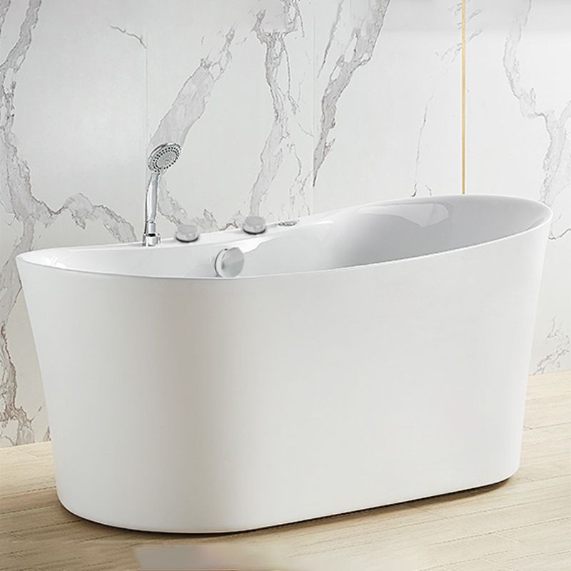 White Acrylic Freestanding Bathtub Oval Modern Handles Included Bath
