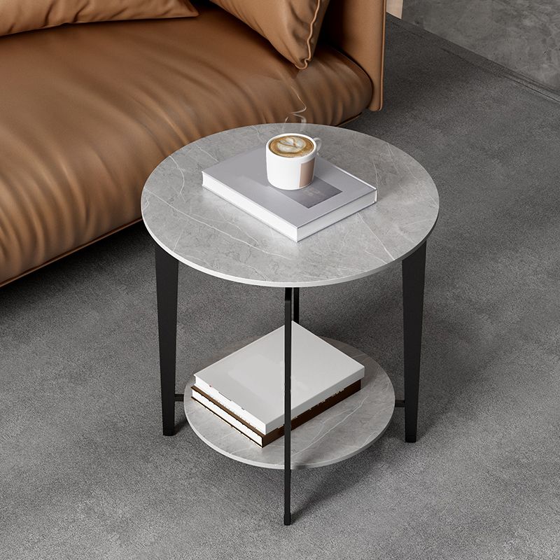 Minimalist Round Corner Table Slate 4 Legs Sofa Side Table with Storage
