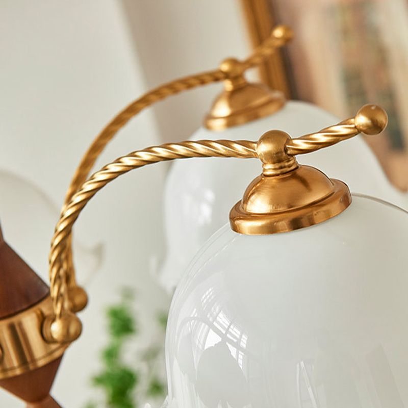 Nordic Chandelier Wooden Dining Room Suspension Light with Glass Shade