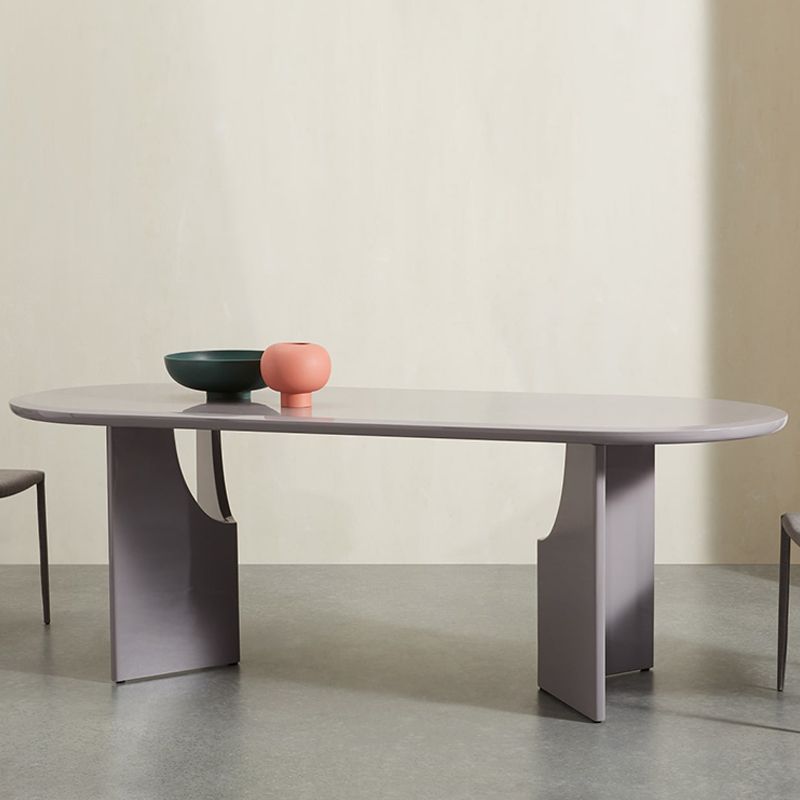 Moderne binnenhouttafel voor restaurant ovale eettafel met dubbele voetstukbasis