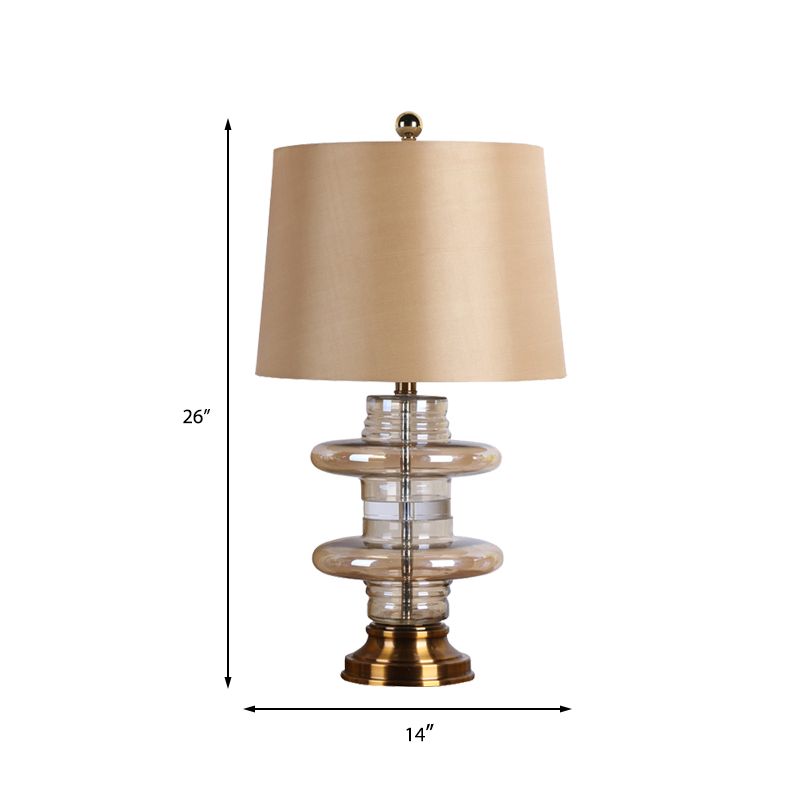 Lampada da comodino contemporanea a 1 testa da scrivania, giallo chiaro, a svasatura ampia, con paralume in tessuto