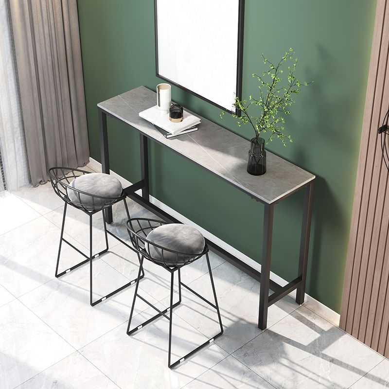 Marble Pub Table with Rectangle Table Top Double Pedestal Table - 41.3" H