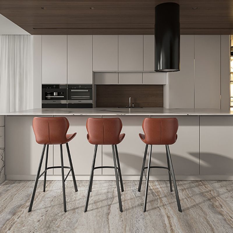 Faux Leather Dining Stool Upholstered Bar Stool with Metal Base