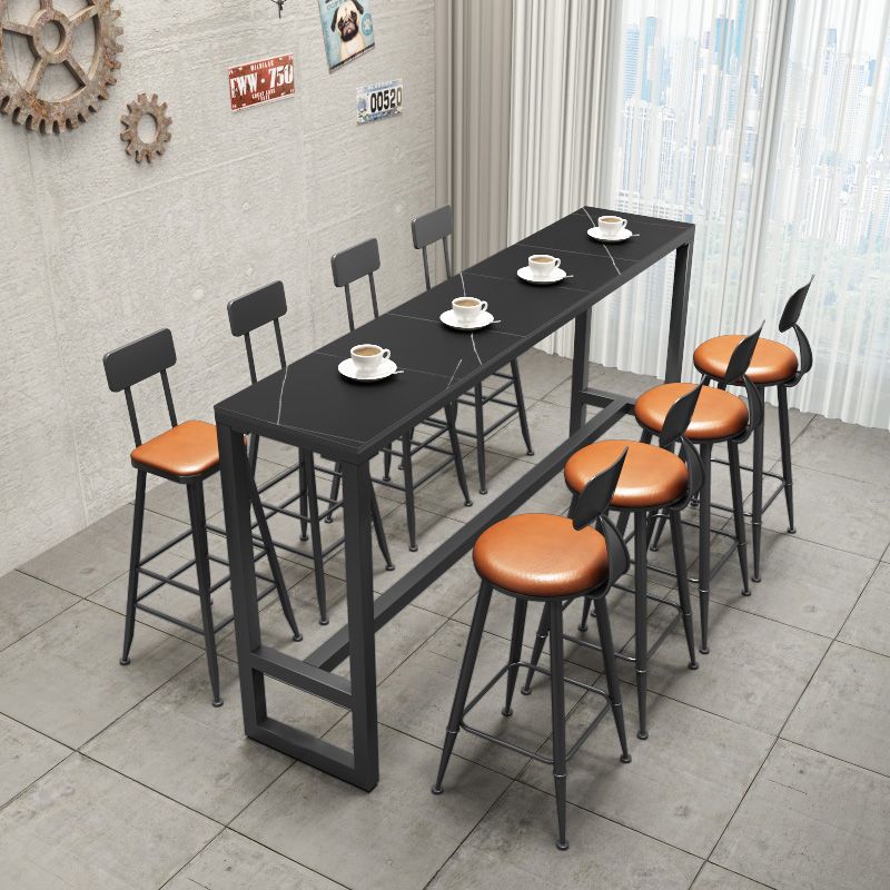 Black Bar Dining Table Sintered Stone Bar Height Cocktail Table with Metal Base