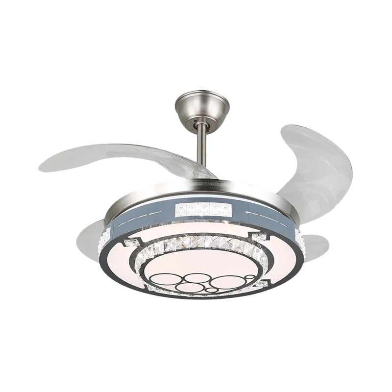 Runde Hanging Lüfterlampenlampe Moderne Kristall 19 "breites LED Silber Semi Flush Mount Light, 4 Klingen