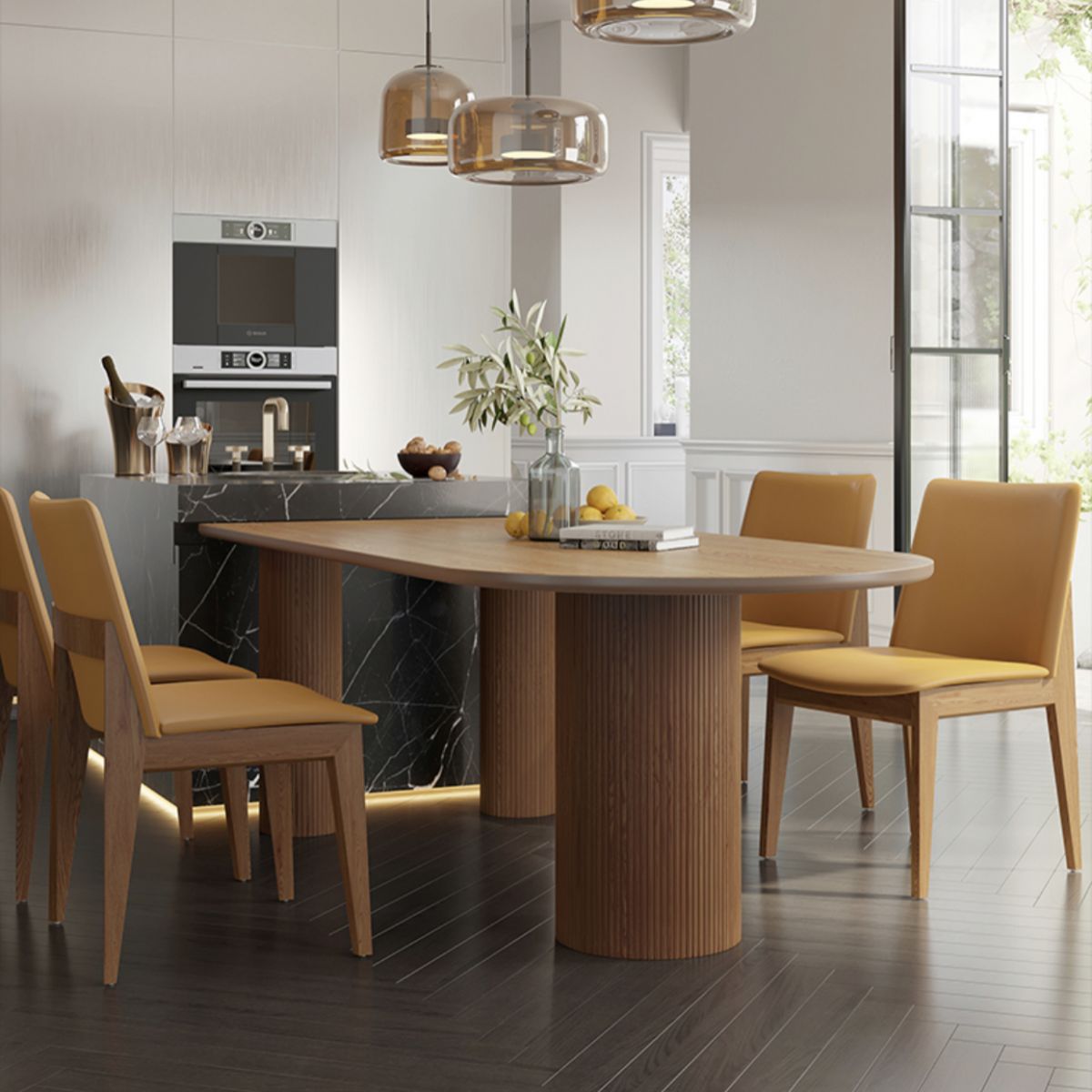 Contemporary Style Home Solid Wood Dining Table Freeform Table with 3 Legs Base