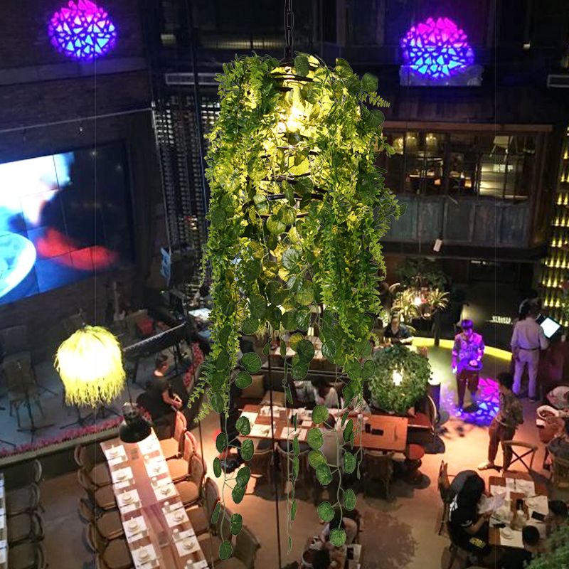 Apparecchiatura per illuminazione a ciondolo a gabbia nera Metal Industrial Metal 1 Head Restauranti LED Assoluta Light With Plant