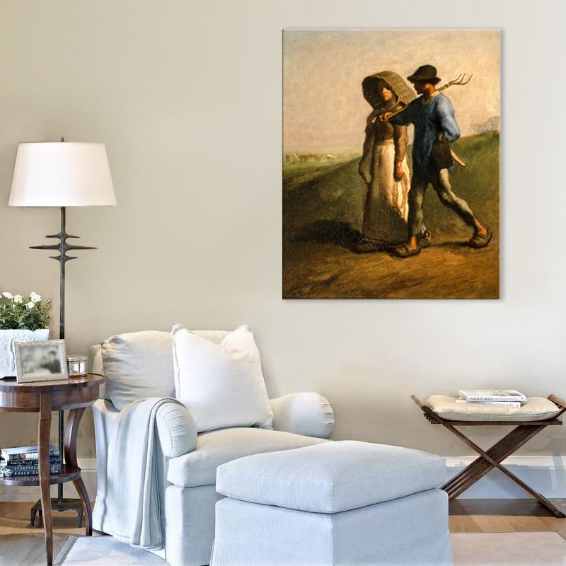 Brauner Vintage-Leinwand-Kunstdruck „Paar im Feld“ für Arbeitszimmer, verschiedene Größenoptionen