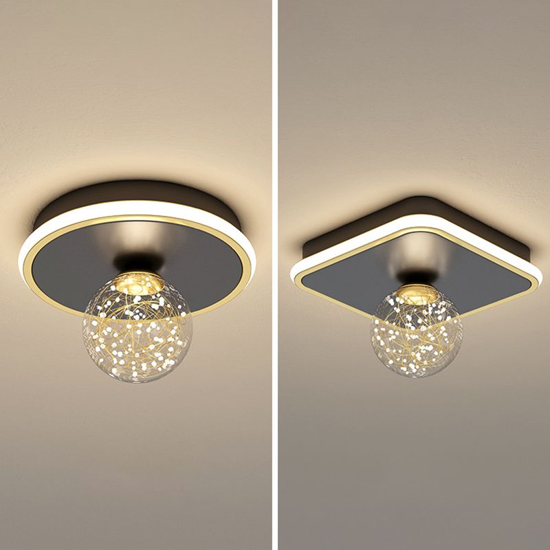 Glass Geometric Ceiling Light Fixture Nordic Style LED Ceiling Mounted Light in Black