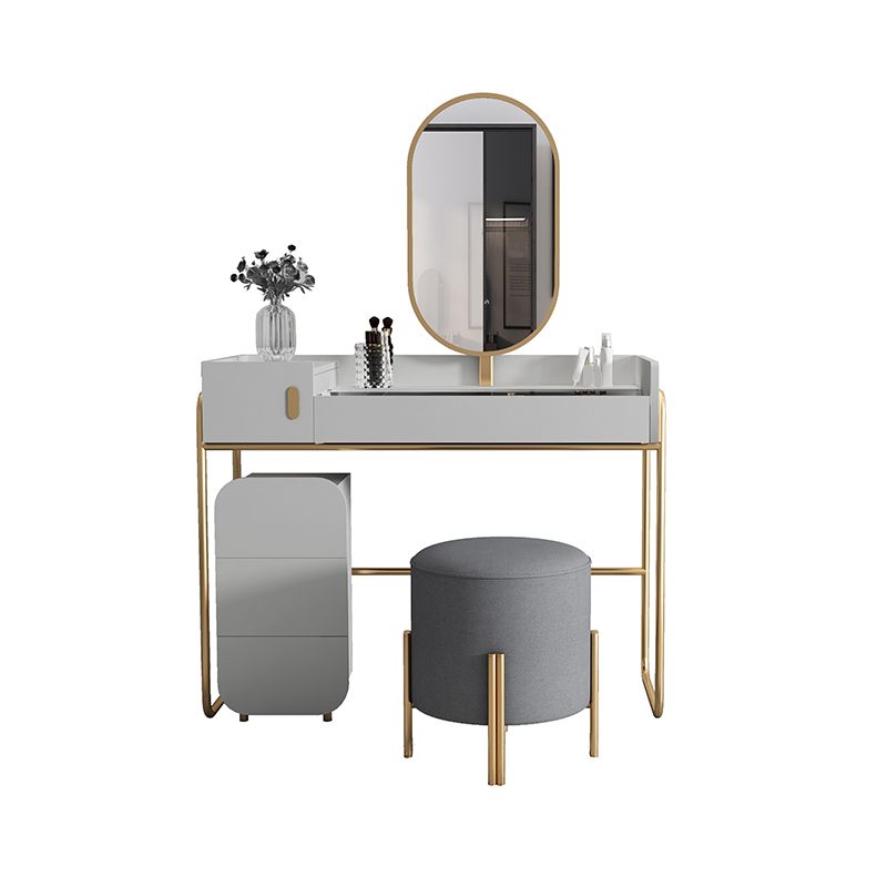 Contemporary Glass Vanity Makeup Dressing Table Set with Mirror & Stool - 32.38" H