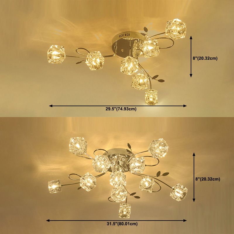 Cube contemporain Flush Lightture Crystal Flush Plafond Light en argent