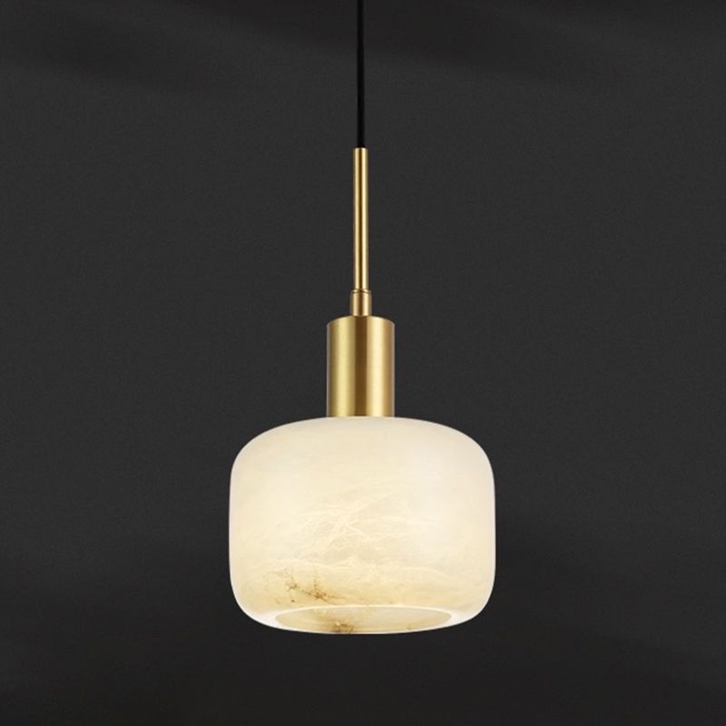 Stone Cylinder Pendant Light Fixture Modern Style Suspension Pendant Light in Brass