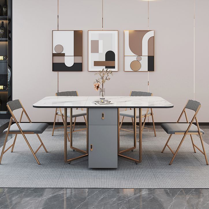 Foldable Sintered Stone Top Table Rectangle Extendable Table