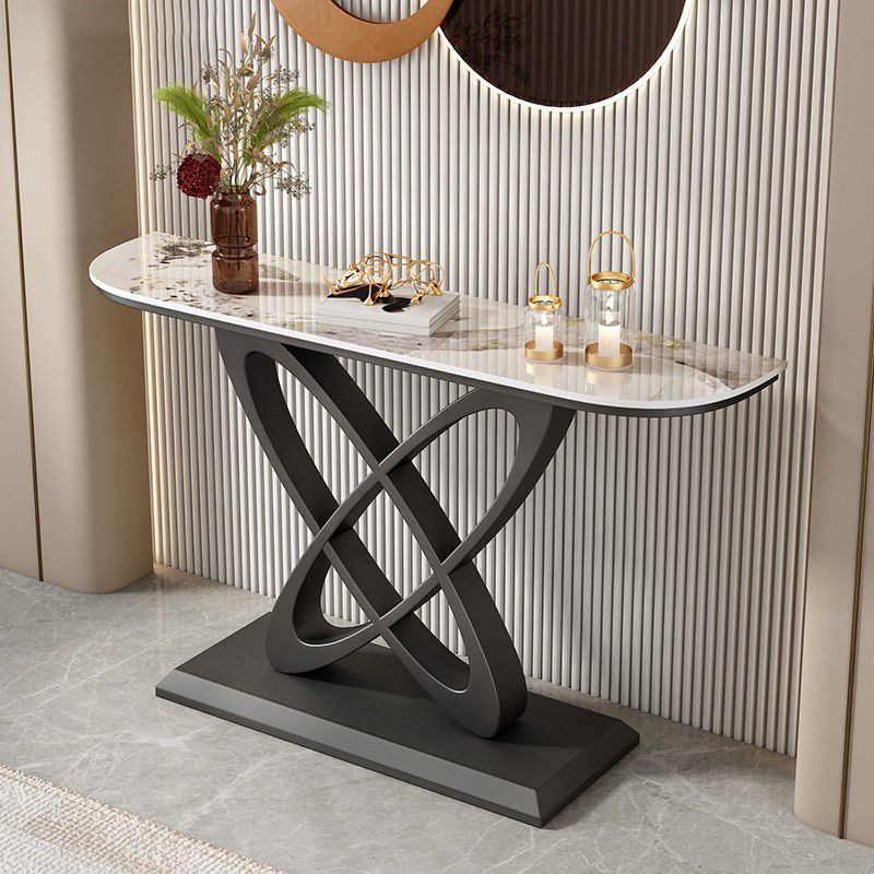 Glam Stone Console Table Iron Scratch Resistant Console Sofa Table for Hall