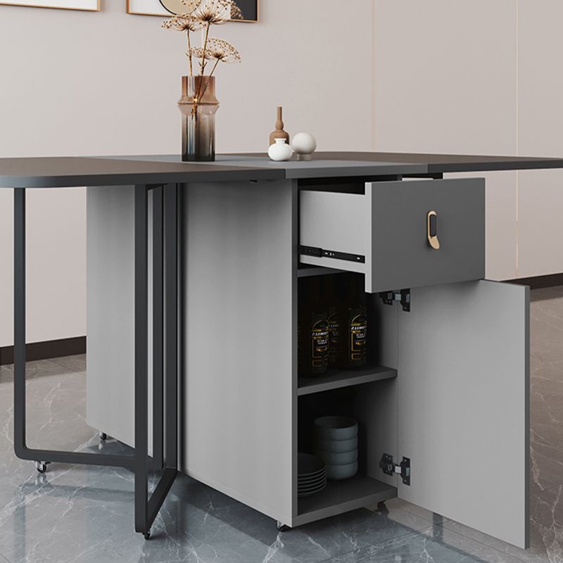 Foldable Sintered Stone Top Dining Table Modern Rectangle Table with Storage Trestle Base