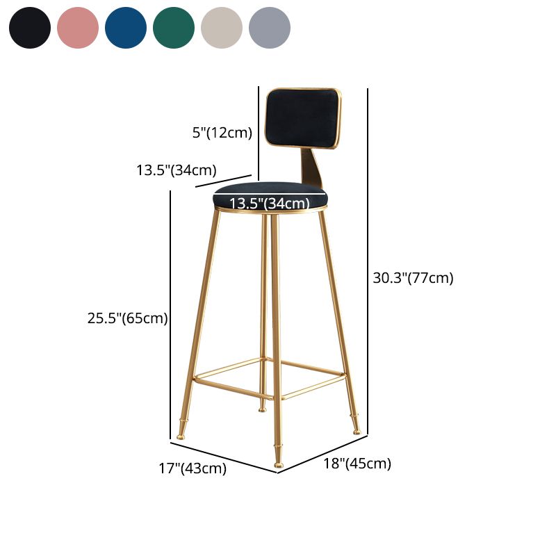 Glam Backrest Armless Counter Stool Iron Bar Stool with Pedal and Velvet Cushion