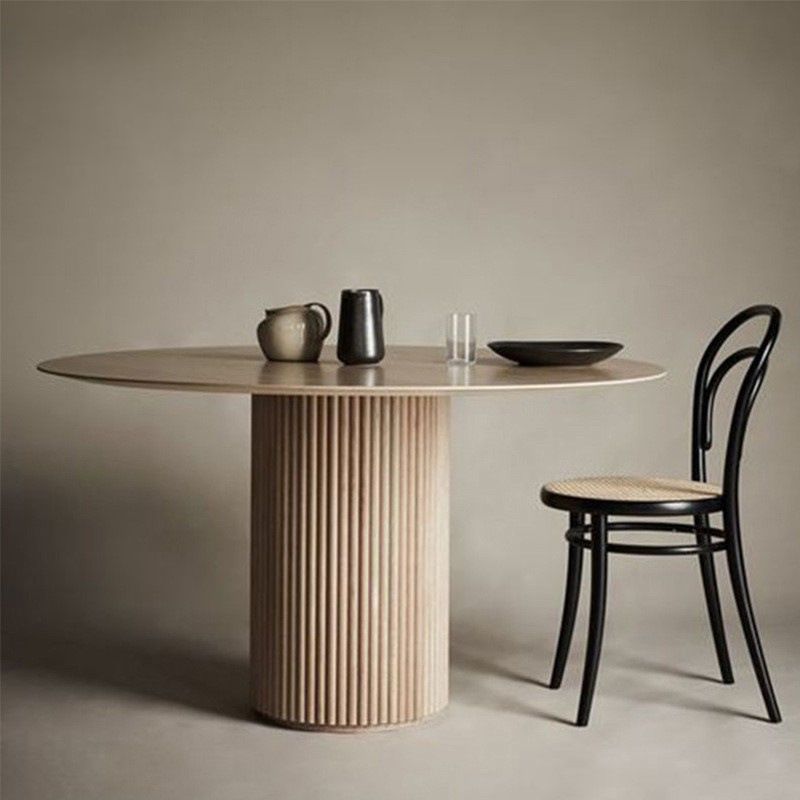 Mesa redonda de comedor de madera maciza mesa de madera moderna con pedestal para restaurante